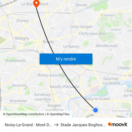 Noisy-Le-Grand - Mont D'Est to Stade Jacques Boghossian map