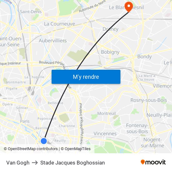 Gare de Lyon - Van Gogh to Stade Jacques Boghossian map