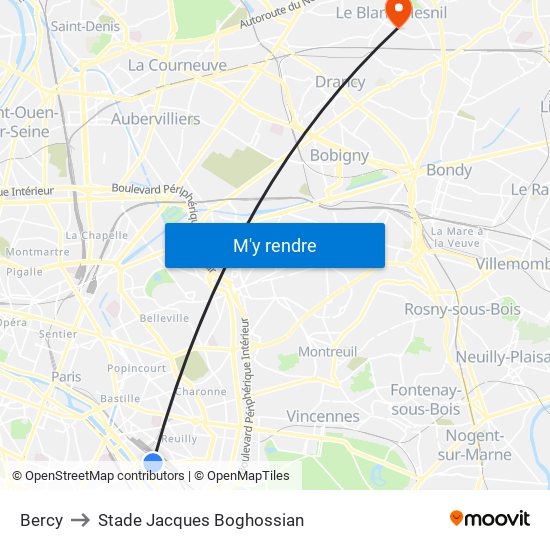 Bercy to Stade Jacques Boghossian map