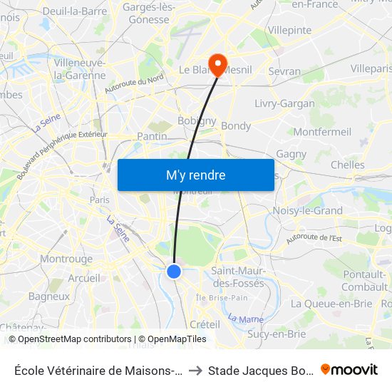 École Vétérinaire de Maisons-Alfort - Métro to Stade Jacques Boghossian map