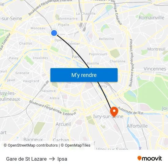 Gare de St Lazare to Ipsa map