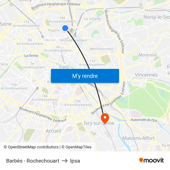 Barbès - Rochechouart to Ipsa map