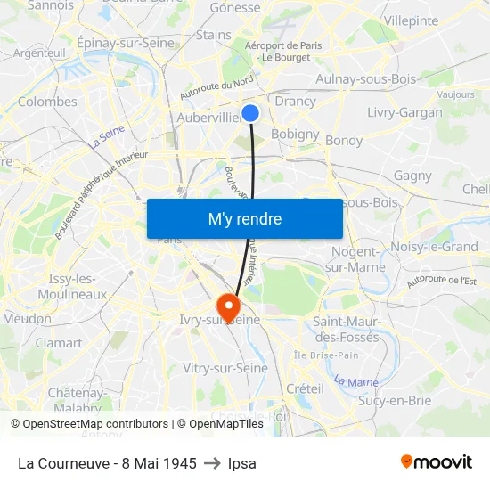 La Courneuve - 8 Mai 1945 to Ipsa map