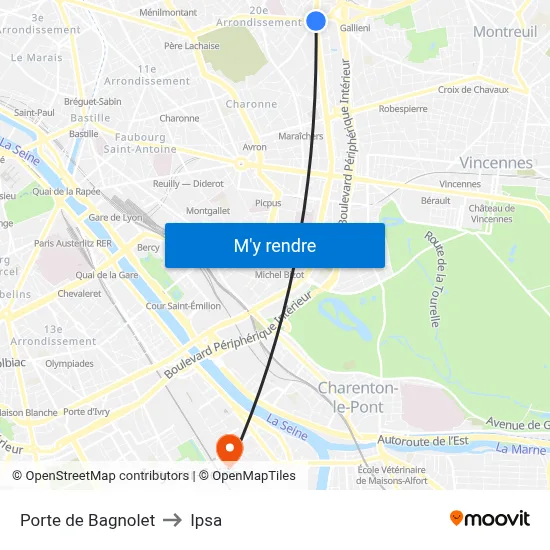 Porte de Bagnolet to Ipsa map