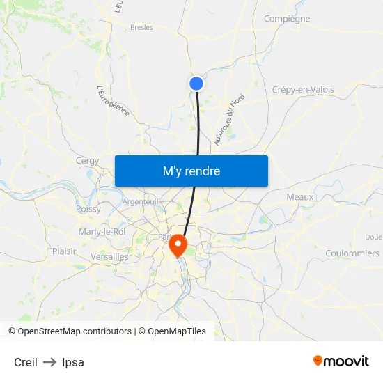 Creil to Ipsa map