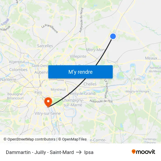 Dammartin - Juilly - Saint-Mard to Ipsa map