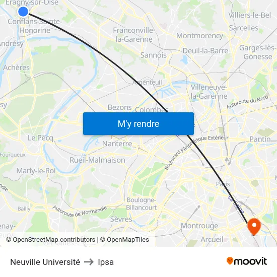 Neuville Université to Ipsa map