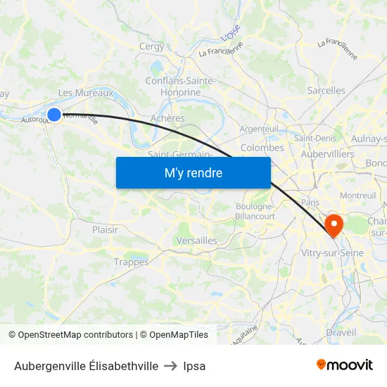 Aubergenville Élisabethville to Ipsa map