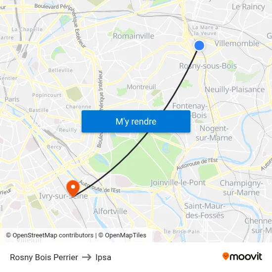Rosny Bois Perrier to Ipsa map