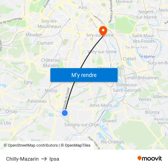 Chilly-Mazarin to Ipsa map