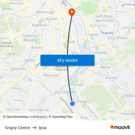 Grigny Centre to Ipsa map
