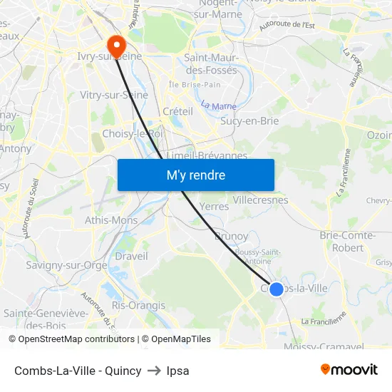 Combs-La-Ville - Quincy to Ipsa map