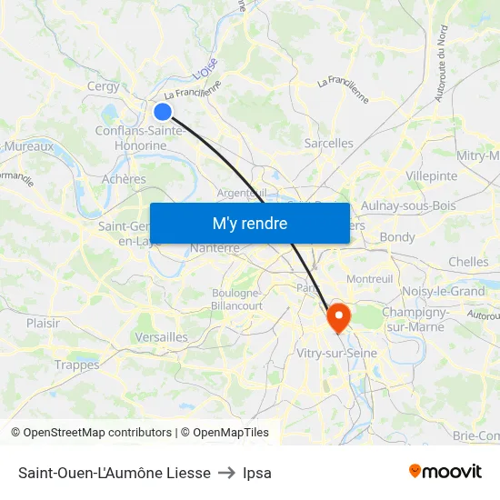 Saint-Ouen-L'Aumône Liesse to Ipsa map