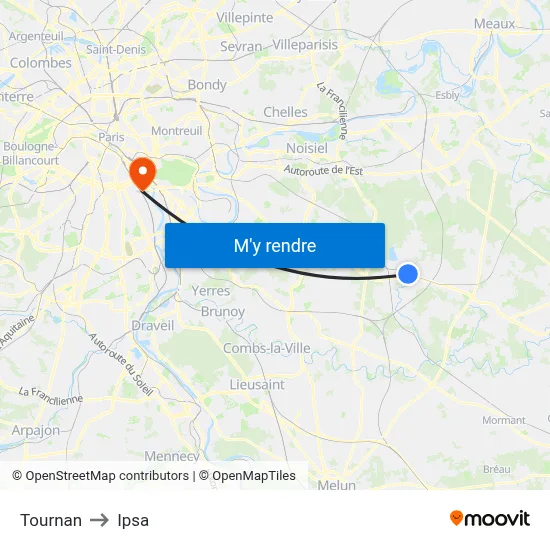 Tournan to Ipsa map