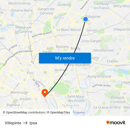 Villepinte to Ipsa map