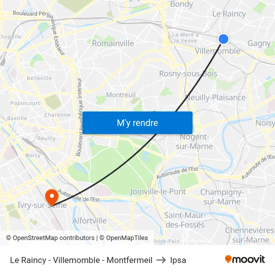 Le Raincy - Villemomble - Montfermeil to Ipsa map
