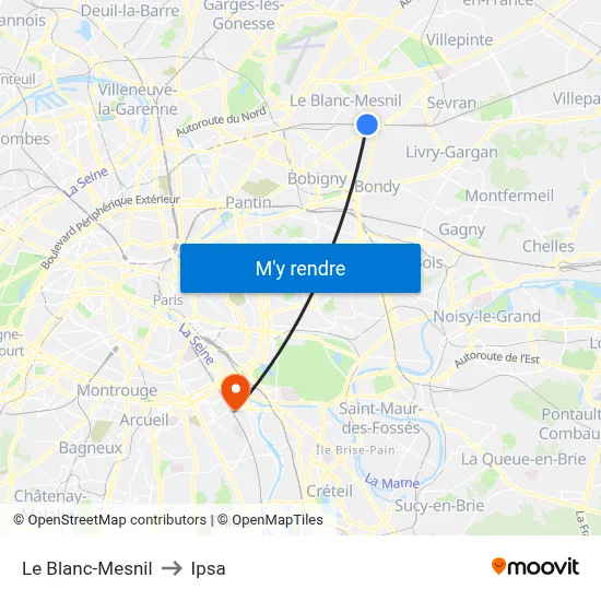Le Blanc-Mesnil to Ipsa map