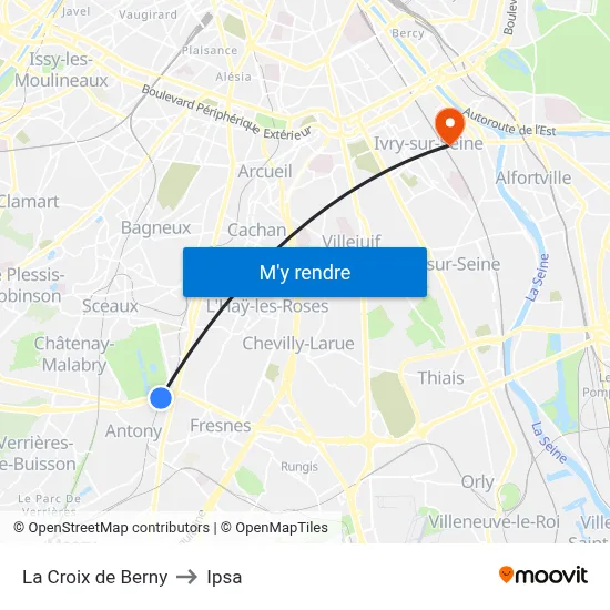 La Croix de Berny to Ipsa map