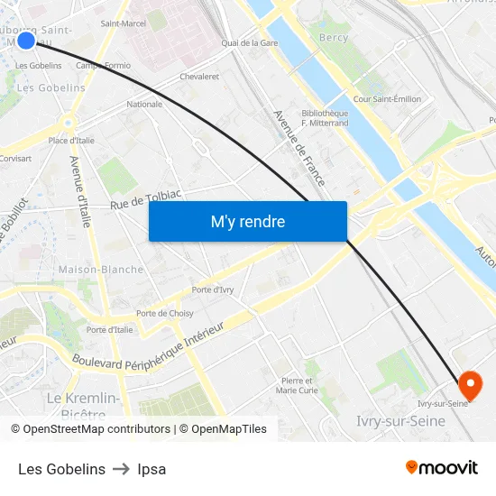 Les Gobelins to Ipsa map