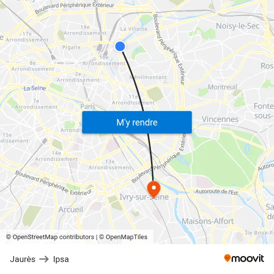 Jaurès to Ipsa map