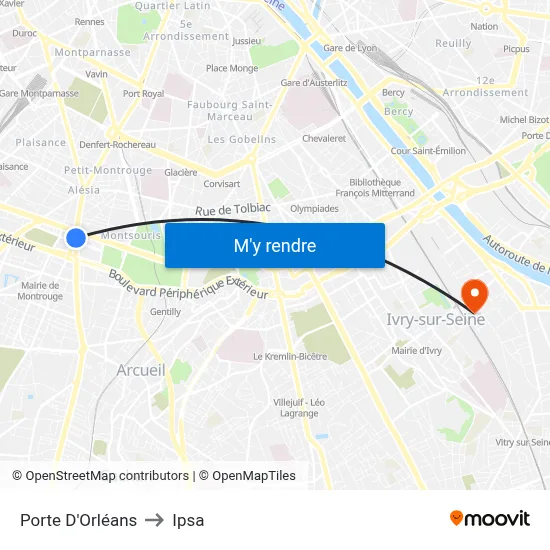 Porte D'Orléans to Ipsa map