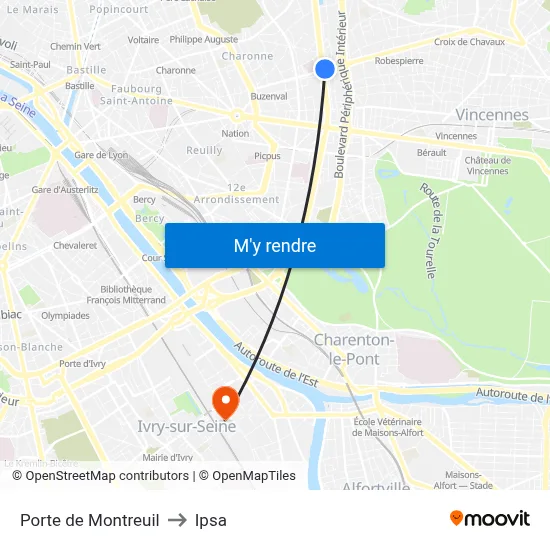Porte de Montreuil to Ipsa map