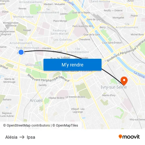 Alésia to Ipsa map