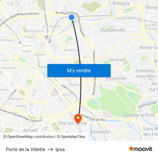 Porte de la Villette to Ipsa map