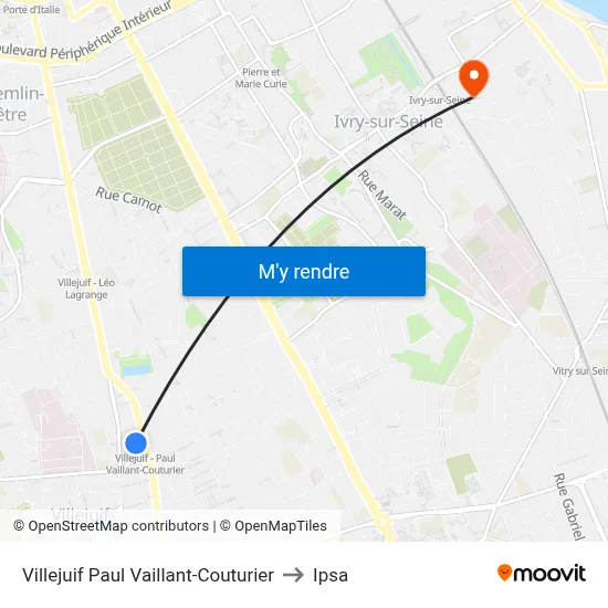 Villejuif Paul Vaillant-Couturier to Ipsa map