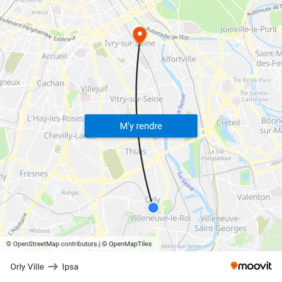 Orly Ville to Ipsa map