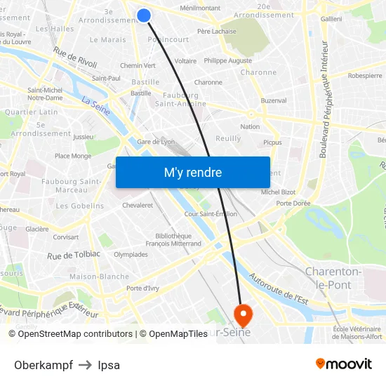 Oberkampf to Ipsa map
