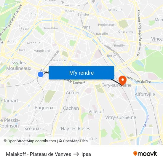 Malakoff - Plateau de Vanves to Ipsa map