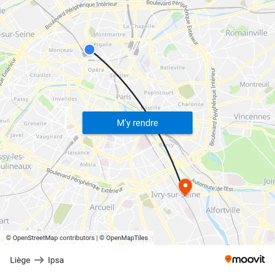 Liège to Ipsa map