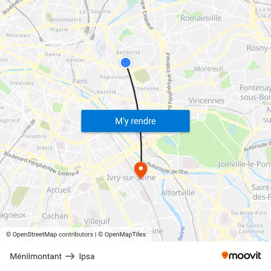 Ménilmontant to Ipsa map