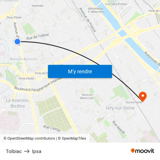 Tolbiac to Ipsa map