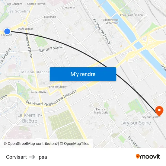 Corvisart to Ipsa map