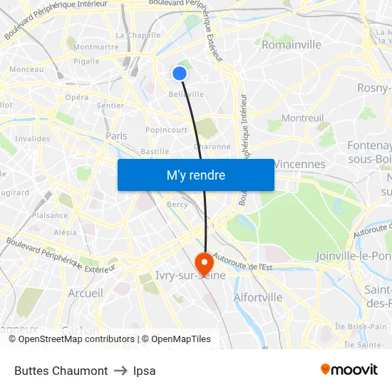 Buttes Chaumont to Ipsa map