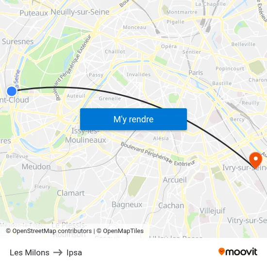 Les Milons to Ipsa map