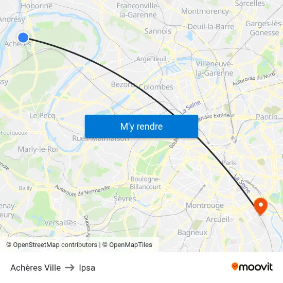Achères Ville to Ipsa map