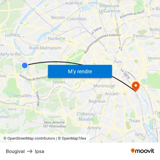 Bougival to Ipsa map