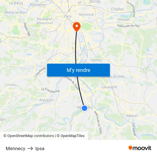 Mennecy to Ipsa map