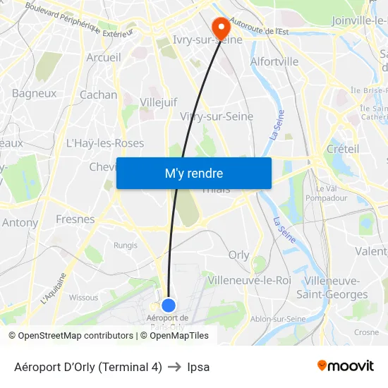 Aéroport D’Orly (Terminal 4) to Ipsa map