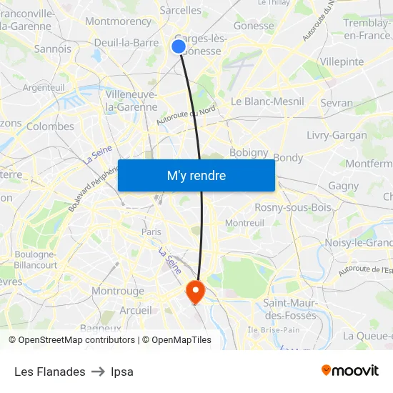 Les Flanades to Ipsa map