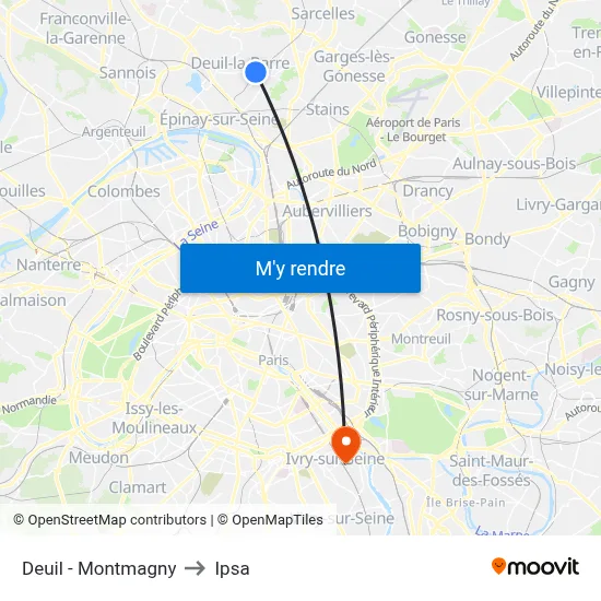 Deuil - Montmagny to Ipsa map