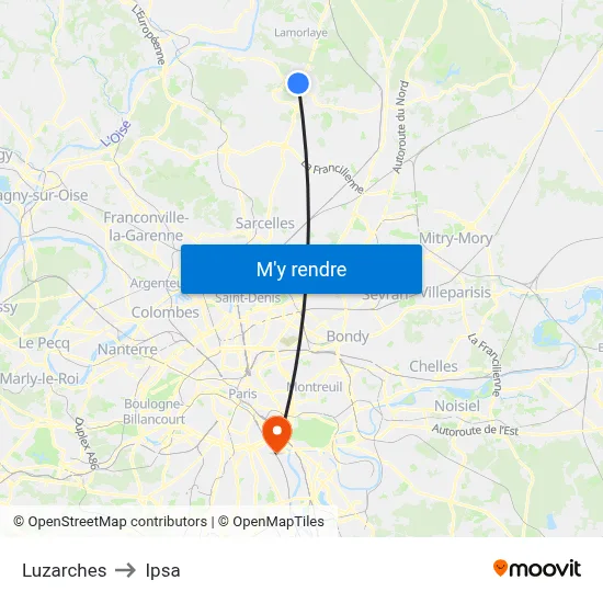 Luzarches to Ipsa map