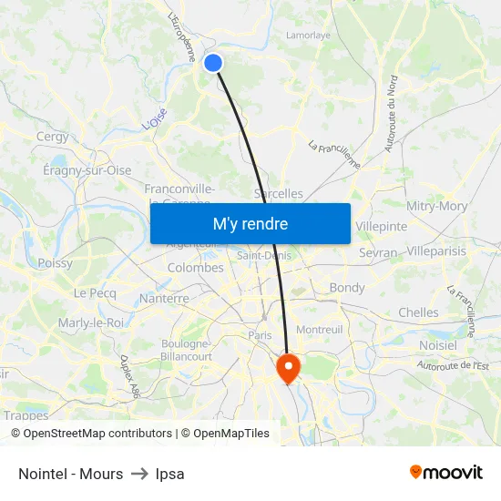 Nointel - Mours to Ipsa map