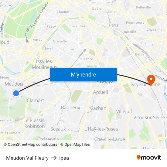 Meudon Val Fleury to Ipsa map