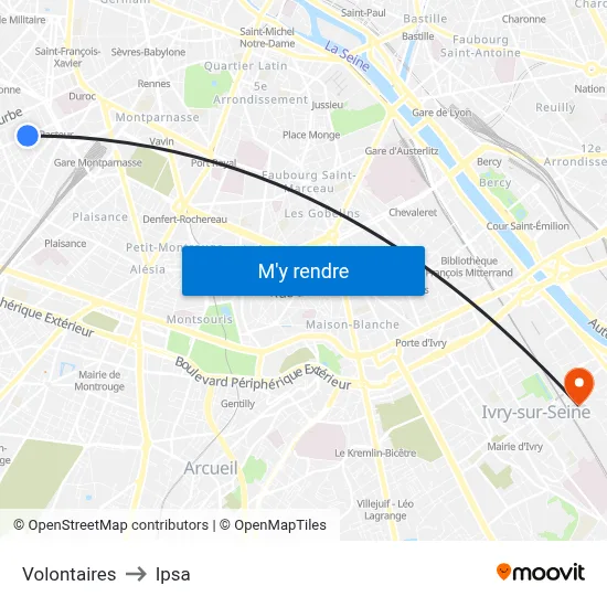 Volontaires to Ipsa map