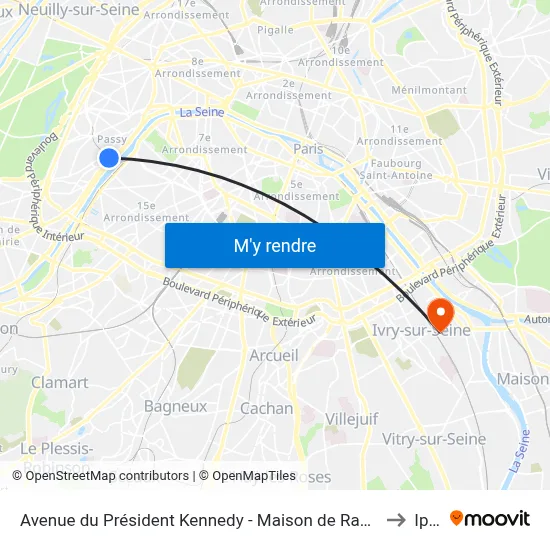 Avenue du Président Kennedy - Maison de Radio France to Ipsa map