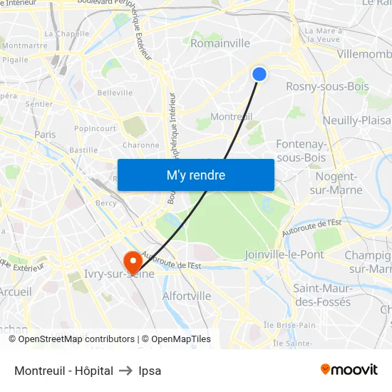 Montreuil - Hôpital to Ipsa map
